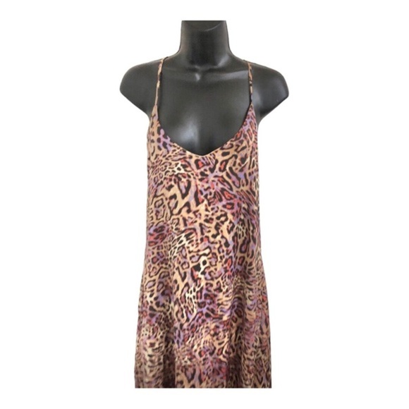 Nicole Miller satin effect animal print multi v-neck halter maxi dress size S - Picture 4 of 17